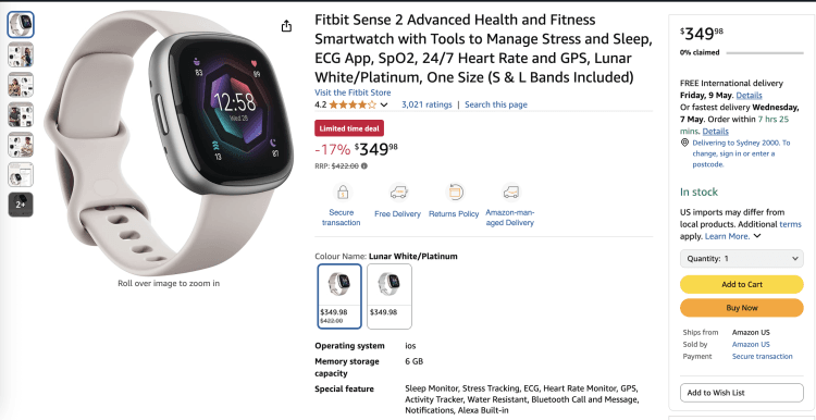 Amazon: Fitbit Sense 2 Advanced Health and Fitness Smartwatch – Now $349 – 17% Off